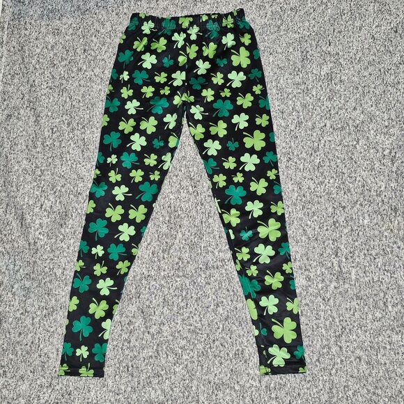 NWT Tstars Black Leggings with a Green 3-Leaf Clover Sz Small - Picture 4 of 7